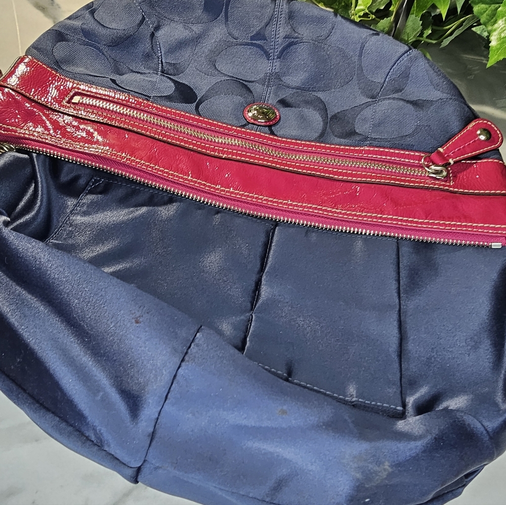 Coach LAURA Signature Hobo Purse F14938 MAGENTA & BLUE Shoulder Bag ~Rare - Picture 7 of 9